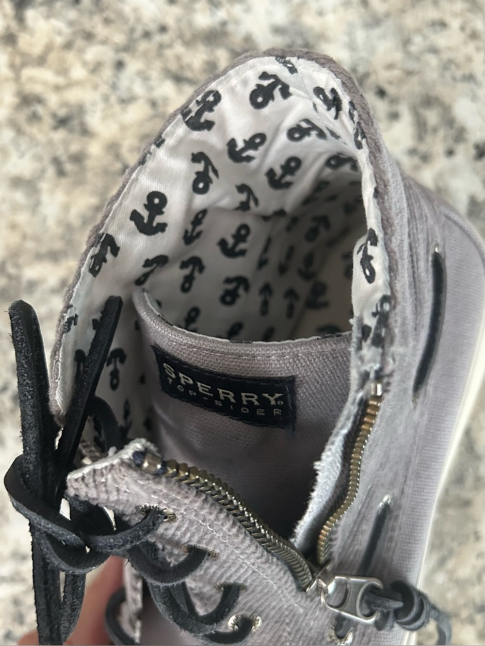 Sperry Gray Topsider High Top Corduroy Boat Shoes Sneakers Ankle Boots Size 7 - Picture 9 of 13